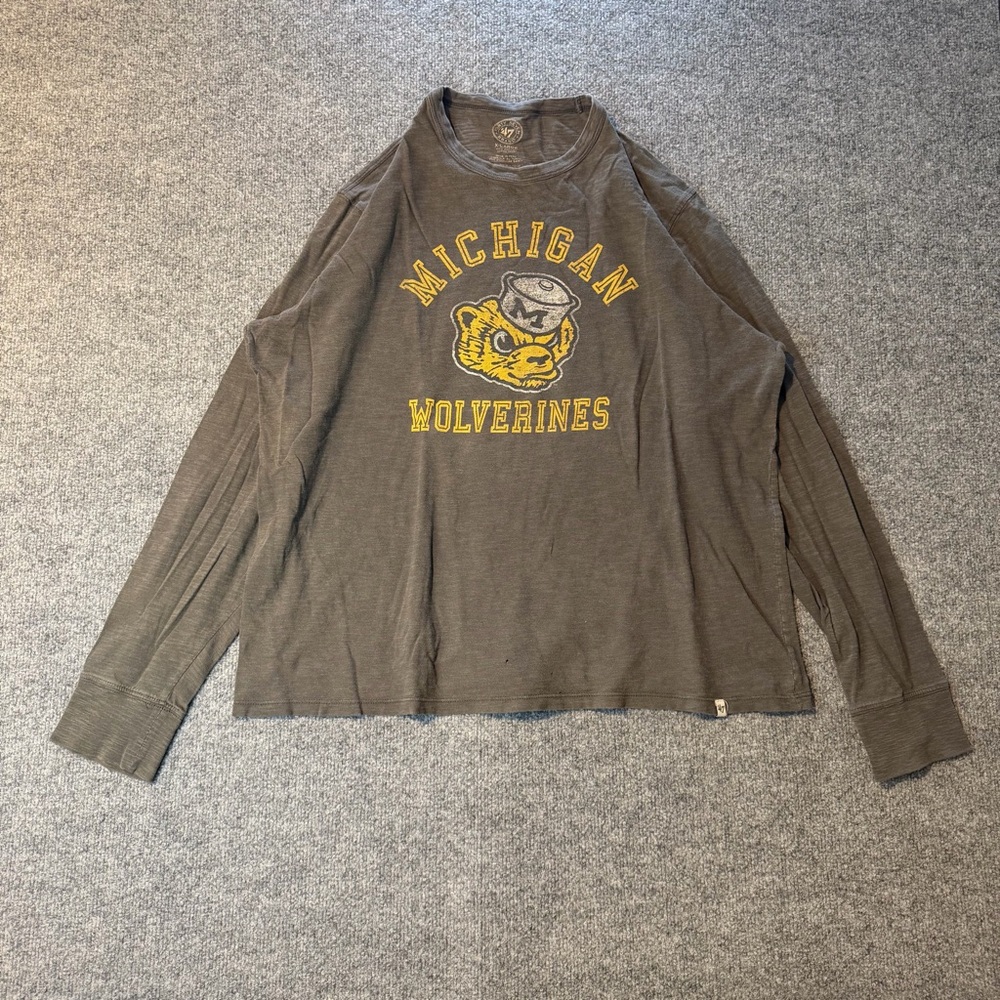 47 Brand Michigan Wolverines Long Sleeve T-Shirt Gray Size XL